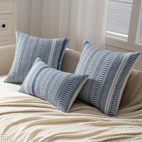 ANRODUO Pack of 2 Boho Throw Pillow Covers 24x24 Inch Farmhouse Decorative Couch Pillow Cases Jacquard Cushion Cover Neutral Accent Pillows of Bed Sofa Bedroom Living Room Home Decor, Navy Blue