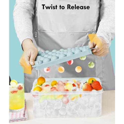 Ice Cube Tray with Lid and Bin – Round Ice Cube Trays for Freezer, BPA-Free Food-Grade Ice Mold, Stackable Ice Ball Maker, Iced Bucket Kits, Circle Ice Tray for Cocktails, Whiskey, Coffee, and Drinks