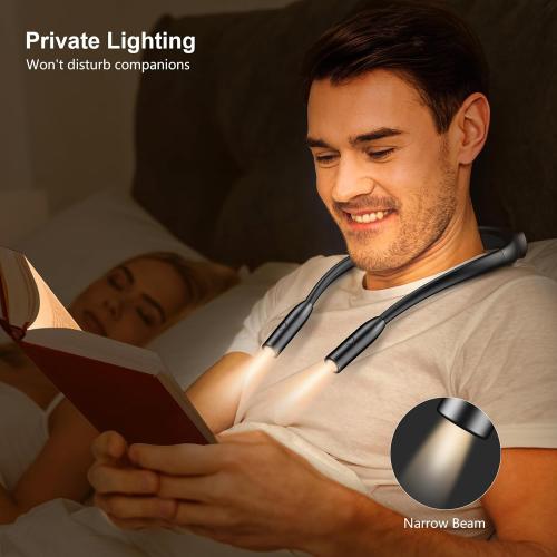 Gritin LED Neck Reading Light,Book Light for Reading in Bed-Eye Caring 3 Colors, Dimmable Brightness, Bendable Arms, 80 Hrs Runtime, Neck Round Design, Comfortable &Lightweight for Crafting, Knitting