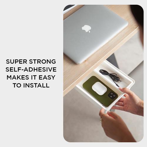GAROOD Under Desk Drawer, Slide out Hidden Desk Drawers Organizer, Self-adhesive drawer for office/classroom/home 10.03'' x 7.06'' x 2.8’’ (White)