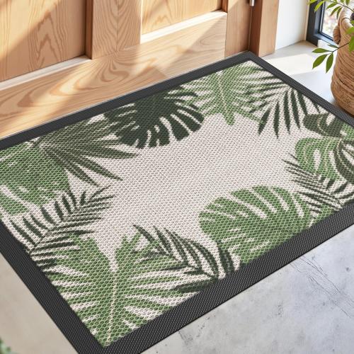DEXI Front Door Mat Outside Entrance, 17x30 Summer Tropical Leaves Plant