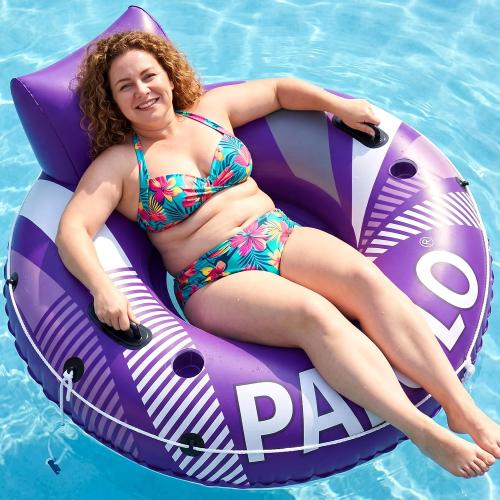 Pool Float Adult, 53 Large Inflatable River Tube Float, River Tubes for Floating Heavy Duty with Mesh Bottom, Comfortable Backrest & 2 Cup Holders & Durable Grab Handles,450 lbs Weight Capacity