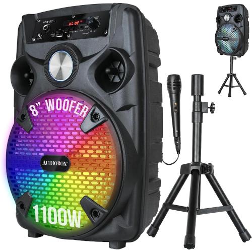 Audiobox Bluetooth Party Speaker with Stand & Wired Microphone, 8 Woofer