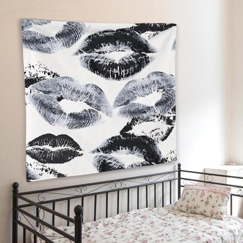 WNAGT Trendy Black and White Kiss Lips Tapestry Wall Hanging, Funky Makeup Wall Decor, Fashion Aesthetic Wall Blanket Decor for Girls Room College Dorm Makeup Room Beauty Room, 50x60 Inch