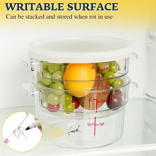 Ziliny 1 Pcs 2 Qt Dough Proofing Container with Lid and Red Scale, White
