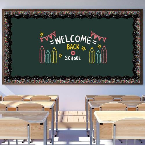 Capoda 24 Pcs Confetti Magnetic Borders for Bulletin Board Classroom Black Boarder Trim Whiteboard Blackboard Decorations Scalloped Strips Decor Chalkboard Office Home Elementary Kindergarten