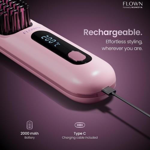 Flown® Original Go Brush PRO - No Damage Heat Brush USB-C Charger (Pink)