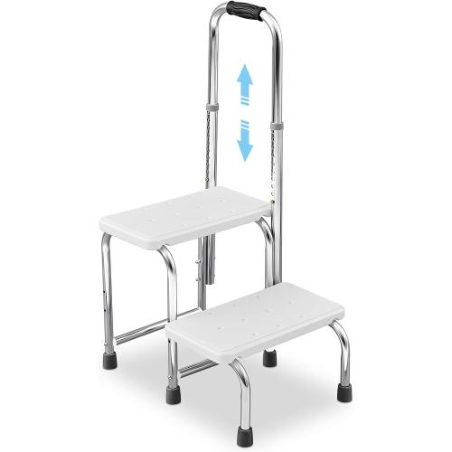 2 Step Stool with Adjustable Handle, Non-skid 300 Lbs Bed Stairs