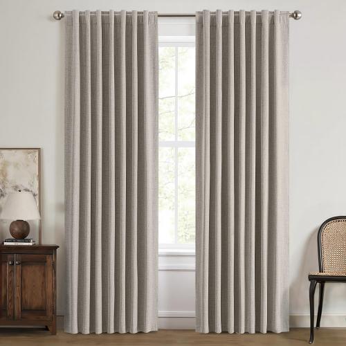 MIULEE 100% Blackout Linen Curtains for Bedroom, Linen Solid Luxury Decor Thermal Insulation Room Darkening Drapes for Living Room Nursery Back Tab Rod Pocket 42 x 90 Inches, 2 Panels