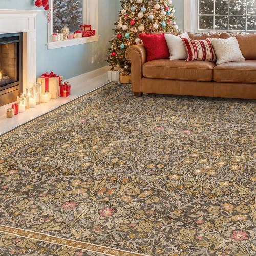 Washable Dining Room Rugs for Under Table - 6x9 Brown Oriental Area Rug for Living Room, Low Pile Non-Slip Floor Carpet for Bedroom Under Bed - Vintage Design & Stain Resistance