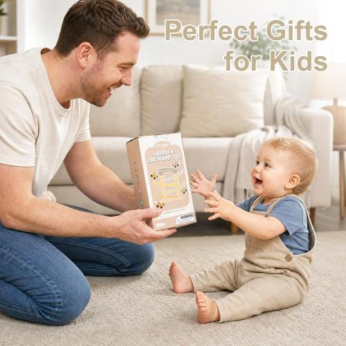 Joyreal Montessori Toddler Toys for 1  Year Old Boys Girls Wooden Car Ramp