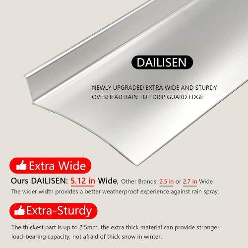 Aluminum Door Rain Drip Guard,Drip Edge for Exterior Doors Window Top | 5.12 W 55.1 L Drip Cap,Rain Diverter,Flashing,Deflector Over Door Silver