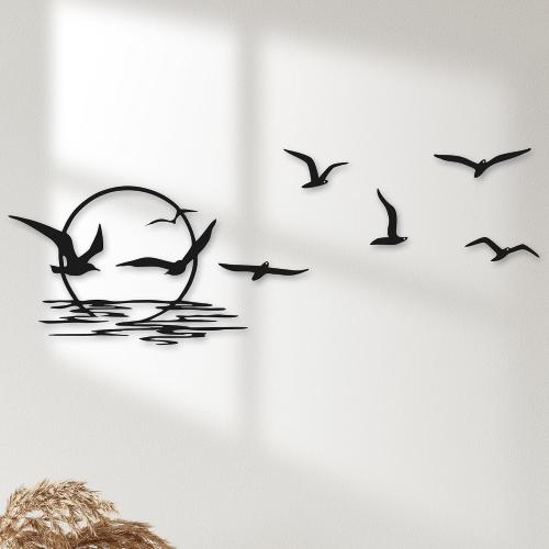 YATEASLU Metal Sun Wall Decor with Seagull Pattern – 6-Piece Sunrise Seagull Decor Set for Living Room and Bedroom, Weatherproof Sun Wall Decor Gift for Thanksgiving and Christmas