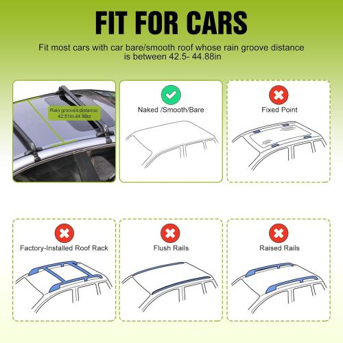 Universal Car Roof Rack 42.91in-44.88in, Heavy-Duty Aluminum Adjustable Roof Rack Cross Bars for Kayak, Bike, Luggage, Roof Rails with Theft Lock for Bare Roof Cars, 165lbs Load Capacity (43)