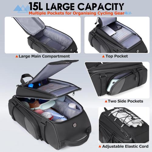 RAINSMORE Bike Bag for Bicycle Rear Rack 15L Waterproof Ebike Trunk Bag
