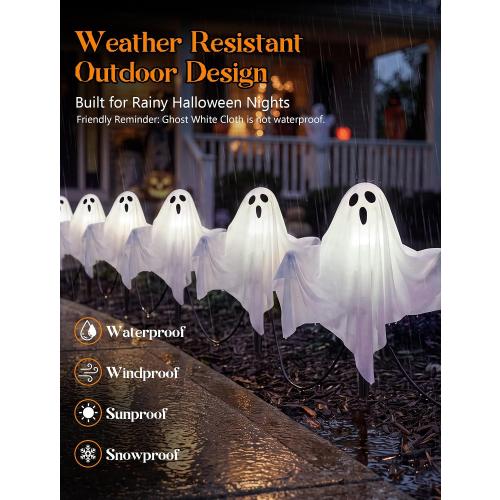 11.5FT Halloween Ghost Pathway Lights Outdoor, 4 Pack LED Lawn Stake Lights