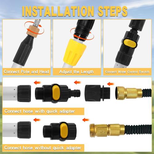 Telescoping Gutter Cleaning Wand 12 Foot Gutter Cleaner Tools from the Ground Telescoping Rain Gutter Cleaning Tool Aluminum Wand Garden Hose Attachment and Connection adapter (Long)