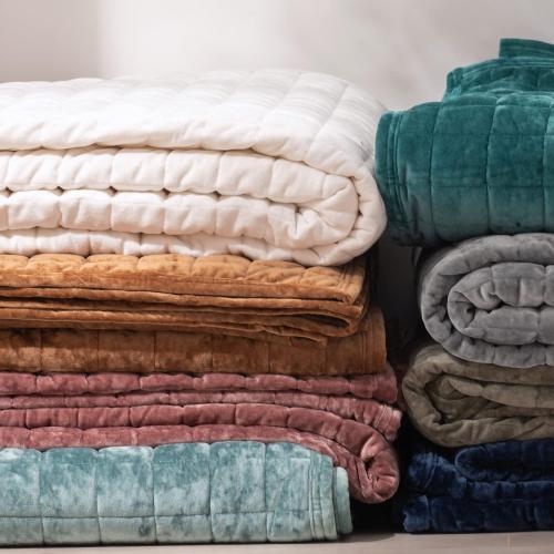 RECYCO Channel Box Stitch Velvet Quilt Set, Full Queen Size, Teal
