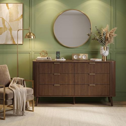 George Oliver 57 Wide Fluted 6 Drawer Double Dresser with Charging Station & Reviews