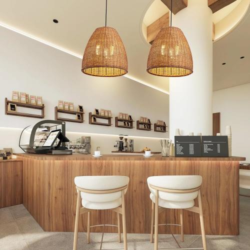 3-Light Dark Curry Rattan Pendant Light,16.54 Rustic Hanging Light,Brown Wicker Pendant Light Hand-Woven Rattan Chandelier for Workplace Restaurants Dining Living Kitchen Farmhouse