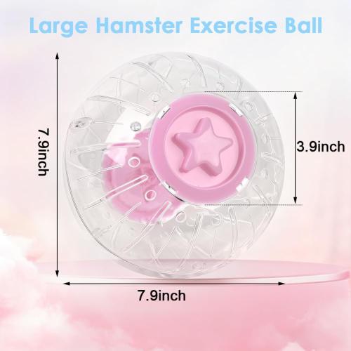 Hamster Exercise Ball 7.9 Inch–Crystal Clear Hamster Running Ball with Twist-Lock Lid, Large Safe Ventilation Toys, Accessories for Syrian/Dwarf Hamsters and Other Small/Medium Hamsters, Pink