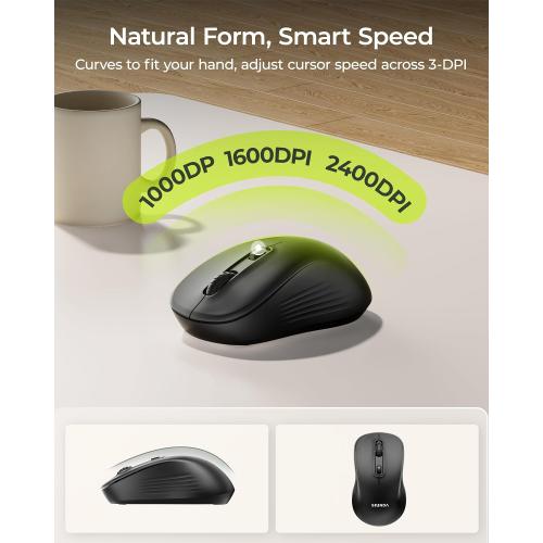 seenda Wireless Bluetooth Keyboard and Mouse Combo, COE200 Ergonomic Wireless Keyboard Mouse with Wrist Rest, Multi-Device Connection, Full-Size, Compatible for Computer/Laptop/Mac/MacBook, Black