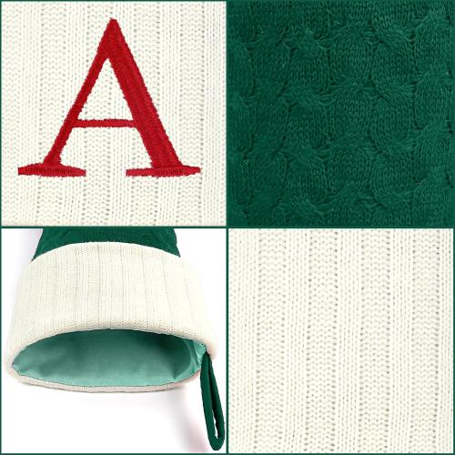 Christmas Stockings with Initials,20 Inches Large Knit Embroidered Letter Green White Christmas Stocking,Monogram Christmas Stocking for Famliy Holiday and Xmas Tree Fireplace (Letter A)