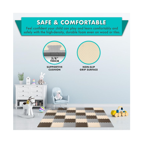 ProsourceFit ProSource Kids Floor Play Mat 3/8-in, 36 Sq Ft - 36 Tiles - Brown - 36