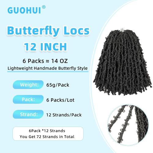 Superlight Butterfly Locs Crochet Hair 12 Inch 6 Packs Color Natural Black