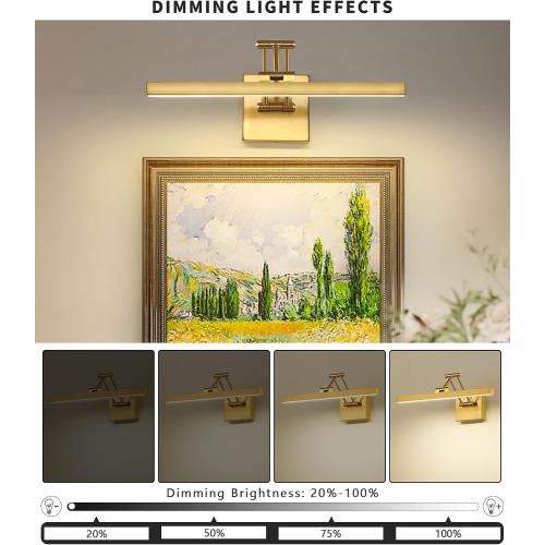 Hard-Wired Picture Light Dimmable LED Picture Lights for Paintings 15.7 Inch Brass Metal Body Wall Pictures with Adjustable Gold Swing Arm Art Display Lamps 7W 3000K Warm White Book Light