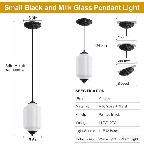 Milk Glass Light Fixture 5.5in Small Pendant Light Bulb Included