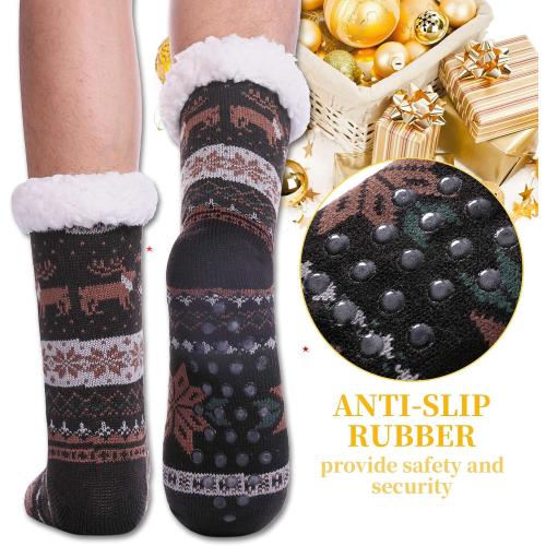 Mens Fuzzy Slipper Socks Soft Warm Fleece Lined Non Slip Winter Socks Black Deer