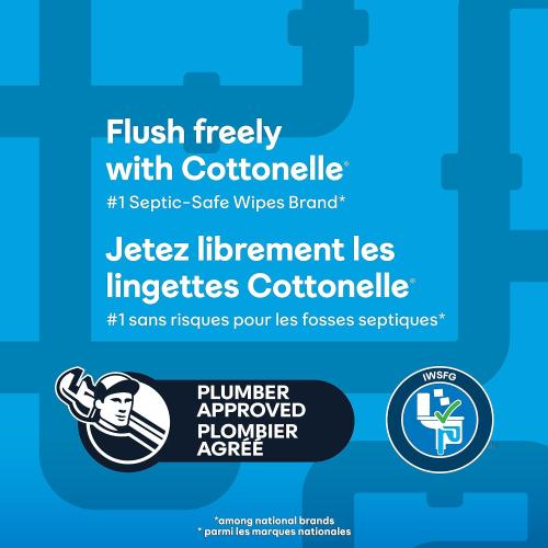 Cottonelle Flushable Wet Wipes for Adults, 1 Flip-Top Pack, 42 Wipes, Alcohol-Free, Plastic Free