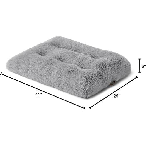 Washable Medium Dog Bed for Crate, Faux Fur Dog Crate Pad for Medium Breed, Plush Soft Comfort Dogs Sleeping Mat, Anti-Slip Pet Kennel Pad, Grey
