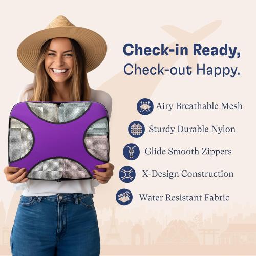 Shacke 5 Set Packing Cubes for Travel with Laundry Bag (Orchid Purple)
