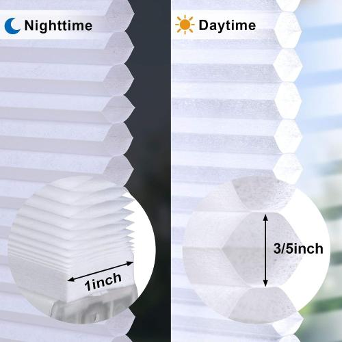 LazBlinds Cordless Cellular Shades, No Tools No Drill Light Filtering Honeycomb Shades Pleated Blinds for Windows, 28'' W x 48'' H, White