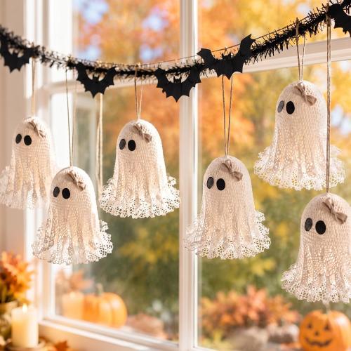 Briwooody 6 Pcs Halloween Ghost Hanging Ornaments for Tree White Lace