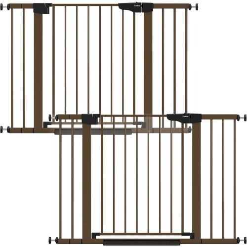 Cumbor 2 Pack 30-46 Baby Gate for Stairs, Mom's Choice Awards Winner-Auto Close Dog Gate for doorways, Easy Install Pressure Mounted Pet Gates Indoor, Easy Walk Thru Wide Safety Gate for Dog, Brown