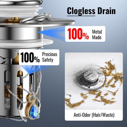 Heavy-Duty All-Metal Sink Stopper & Drain Strainer for Bathroom, Anti-Clog Anti Drain Flies/Smell Blocking/Easy Cleaning/2-Pack/Dual Drainage Modes/Pop-Up Design/Fits 1.1–2.36 Drain