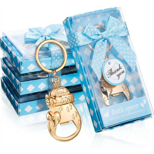 Sieral 24 Pcs Baby Shower Bottle Opener Party Favor for Guest Gold Keychain Gifts Decorations Souvenirs for Girls Boys Baby Birthday Gender Wedding Reveal Bridal Party Decor (Boy)