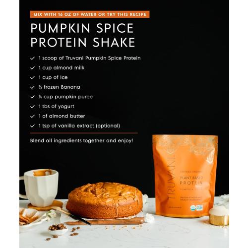 Truvani Vegan Pea Protein Powder | Pumpkin Spice | 20g Organic Plant Based Protein | 1 Serving | Keto | Gluten & Dairy Free | Low Carb | No Added Sugar