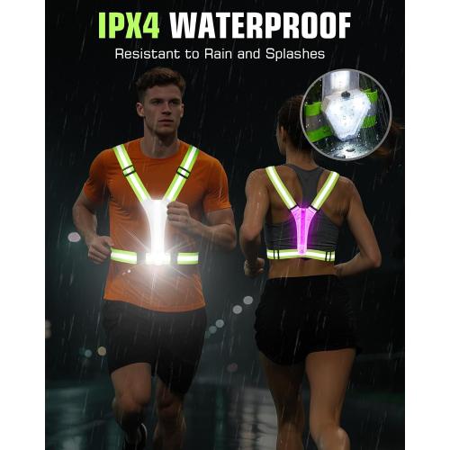Zacro LED Reflective Vest with Chest Light 500LM, 5 RGB Colors High Visibility Rechargeable Light Up Running Vest IPX4 Night Safety Running Gear for Dog Walking, Cycling, Adjustable for Men Women Kids