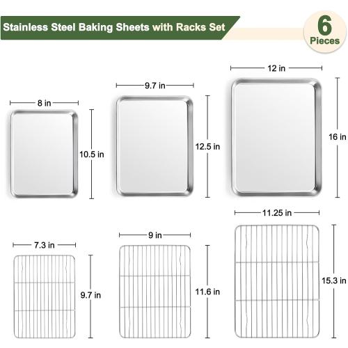 TeamFar Baking Sheet with Rack Set, 3 Pans   3 Racks, 16/12.5/10.5 Inch