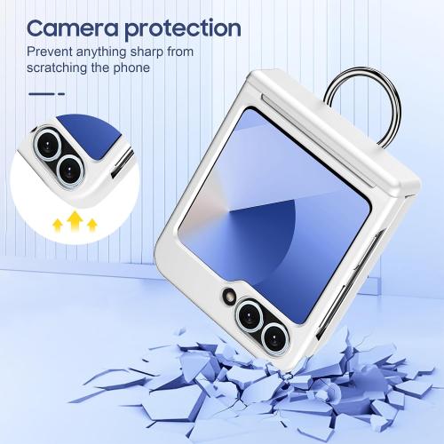 for Samsung Galaxy Z Flip 5/6/7 FE Card Holder Case with Ring, White