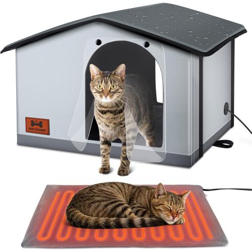 SHU UFANRO Insulated Heated Cat House Indoor/Outdoor, Weatherproof Cat House with Heated Pad for Winter, Outside Shelter for Feral Cats and Small Dogs (20x17x16)