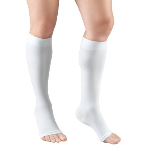 Truform 30-40 mmHg Compression Stockings for Men and Women, Knee High Length, Open Toe Beige Medium