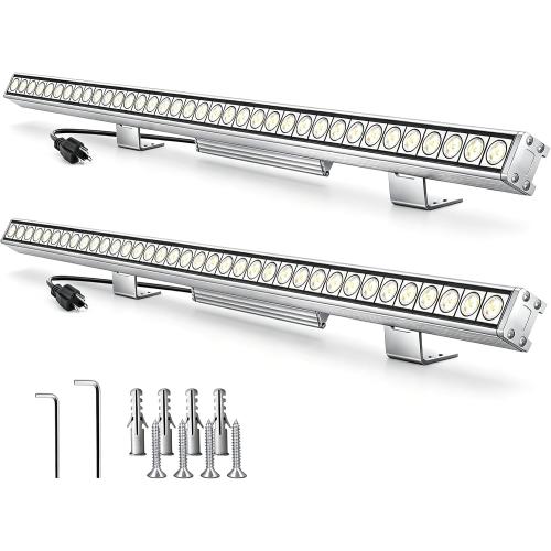 72W Outdoor Led Wall Washer Lights Bar, 40 Inches 5000K Daylight White Aluminium Wall Washer Light, 120V Waterproof IP67 Outdoor LED Light Bar for Outdoors, Plug-in (2 Pack)