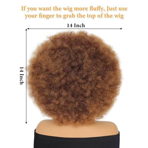Afro Wig 14Inch Afro Wigs for Black Women 70s Mixed Brown Afro Kinky Curly Wig Bouncy Huge Fluffy Puff Wigs Synthetic Hair for Cosplay Daily and Party (Mixed Brown)