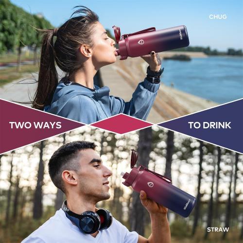 WEMEET 32oz Water Bottle with Removable Straw and Spout Lid Two Ways to Drink, 18/10 Stainless Steel Insulated Water Bottle, BPA-Free, Leak Proof, Double wall, for Sports, Gym