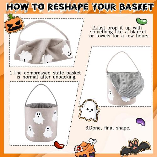 2 Pcs Halloween Boo Basket Trick or Treat Basket, Beige